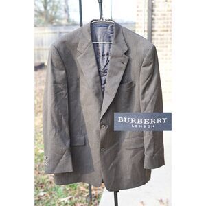 Burberry Suit Wool Worsted Jacket Blazer Brown Pinstripe